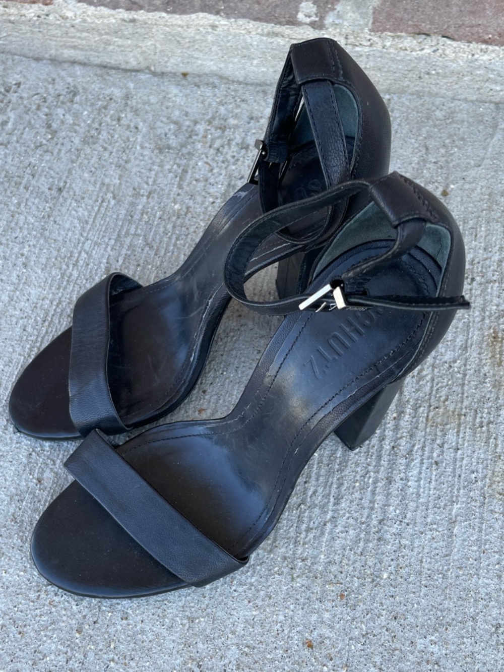 Schutz black block heel strap sandals size 37 high sexy luxury high end 6.5/7 - Picture 2 of 6